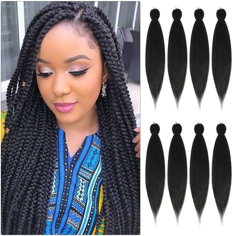 Braiding Hair Pre Stretched Long Pre Stretched Braiding Hair Extensions Braiding Hair Pre Stretched 22 Inch 8 Packs Synthetic Braiding Hair Extensions For Braids 22inch1B